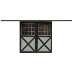 Sliding Double Door with Crossbucks and Top Windows